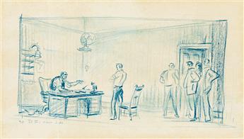 JO MIELZINER (1901 - 1976) Four stage design thumbnail sketches for Too Many Heroes.